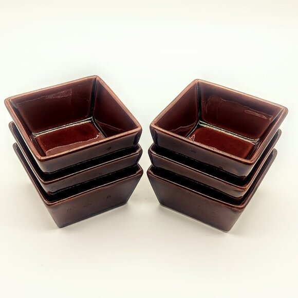 Crate & Barrel Brown Glazed Ceramic Stackable Square Dishes - Picture 3 of 7